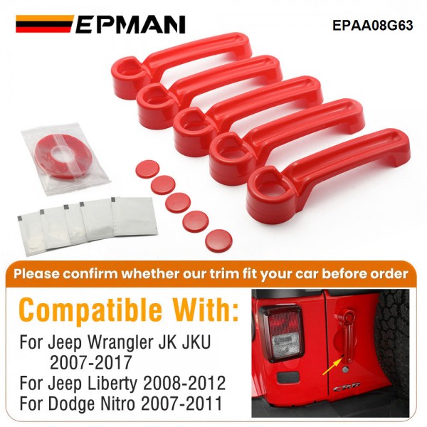 EPMAN 20SETS/CARTON 5PCS/SET Door Handle Cover & Tailgate Handle Cover ABS Exterior Trim Kits For 2007-2018 Jeep Wrangler JK JKU/ 2008-2012 Jeep Liberty / 2007-2011 Dodge Nitro EPAA08G63-20T EPMAN 20SETS/CARTON 5PCS/SET Door Handle Cover & Tailgate Handle Cover ABS Exterior Trim Kits For 2007-2018 Jeep Wrangler JK JKU/ 2008-2012 Jeep Liberty / 2007-2011 Dodge Nitro EPAA08G63-20T