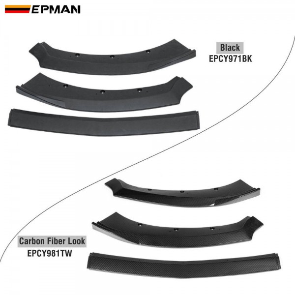 EPMAN 20SETS/CARTON 3pcs Car Front Bumper Splitter Lip Diffuser Spoiler Bumper Body Kits For Ford Mustang 2015 2016 2017