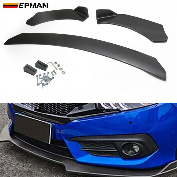 EPMAN 10SETS/CARTON 3pcs Car Front Bumper Splitter Lip Diffuser Chin Bumper Spoiler Body Kits For Ford For Mustang For BMW For Honda