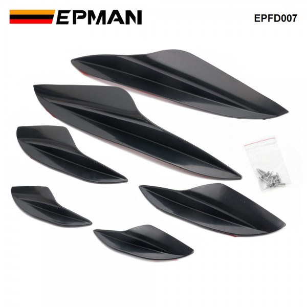 EPMAN 30SETS/CARTON Universal 6PCS/SET ABS Car Body Auto Anti-Collision Strip Decoration Bumper Lip Spoiler Valence Chin Diffuser Canards Trim Kit For Most Cars EPFD007-30T