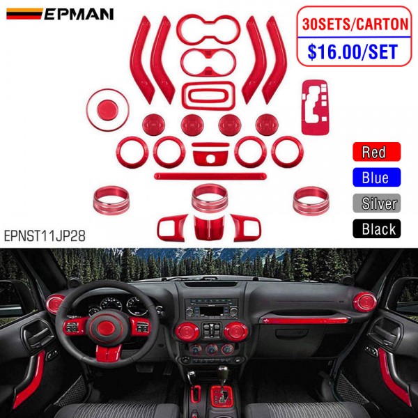 EPMAN 30SETS/CARTON 28 PCS Full Set Interior Decoration Trim Kit For Jeep Wrangler JK JKU 2011-2018 EPNST11JP28-30T