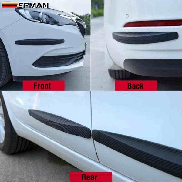 EPMAN 2PCS Car Bumper Protector Front Body Corner Lip Bumper Side Guard Rear Back Protection Carbon Fiber Stickers EPPD510