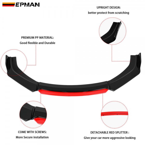 EPMAN - 10SETS/CARTON Universal Front Bumper Lip Flat Under Panel Splitter Spoiler Plate Diffuser EPQC2101N-10T