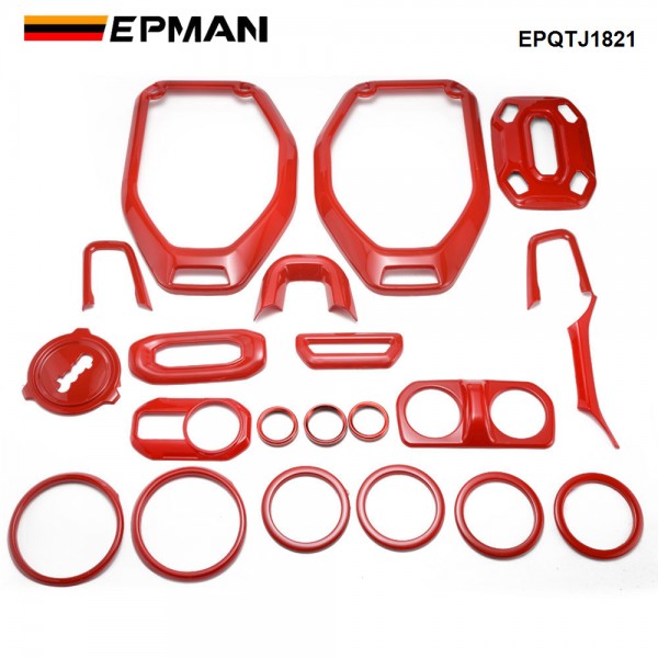 EPMAN 10SETS/CARTON 21PCS/SET Red Car Interior Accessories-Air Conditioning & Switch Button& Reading Light & Steering Wheel etc for Jeep Wrangler & Gladiator 2018- 2022 EPQTJ1821-10T 