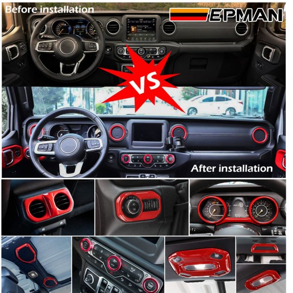 EPMAN 20SETS/CARTON 21PCS/SET Car Interior Accessories-Air Conditioning & Switch Button& Reading Light & Steering Wheel etc for Jeep Wrangler & Gladiator 2018- 2022 EPQTJ1821-20T 
