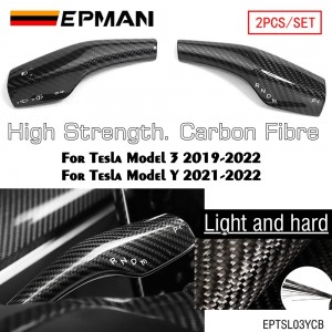 EPMAN Real Carbon Fiber For Tesla Model 3 Model Y Gear Shift Cover Gear Lever Steering Wheel Accessories Steering Wheel Lever Auto Parts EPTSL03YCB