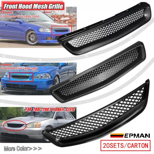 EPMAN 20PCS/CARTON Front Hood Grille Grill Air Flow Intake Mesh Fit for Honda Civic 1996-2003 JDM Type-R Style ABS Bumper Grille EPMAN 20PCS/CARTON Front Hood Grille Grill Air Flow Intake Mesh Fit for Honda Civic 1996-2003 JDM Type-R Style ABS Bumper Grille