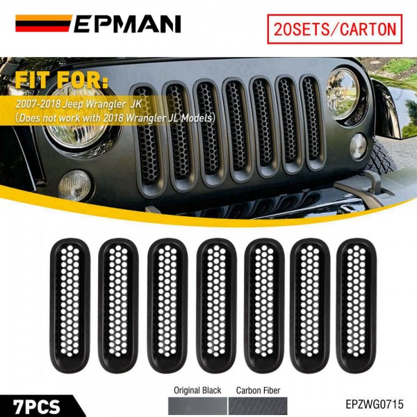 EPMAN 20SETS/CARTON Front Grill Mesh Grille Insert For Jeep Wrangler Rubicon Sahara JK Parts 2007-2017 7PCS/SET EPZWG0715-20T