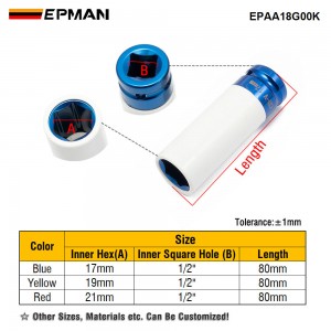 EPMAN 1/2 Inch Drive Metric Extra Thin Wall Deep Wheel Protector Impact Socket Set 17mm 19mm 21mm EPAA18G00K