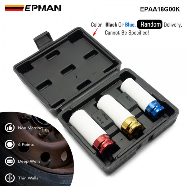 EPMAN 1/2 Inch Drive Metric Extra Thin Wall Deep Wheel Protector Impact Socket Set 17mm 19mm 21mm EPAA18G00K