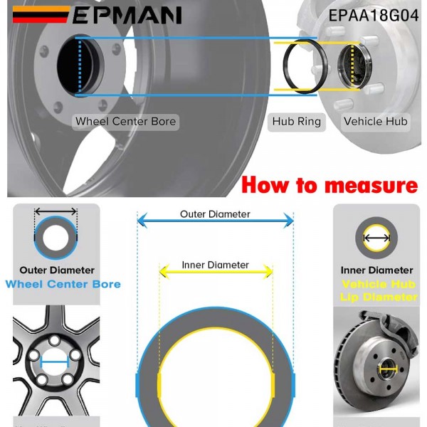EPMAN Hub Centric Rings Wheel Center Hub Ring Bore Spacer Aluminum Alloy (4pcs/set) High Speed Driving EPAA18G04