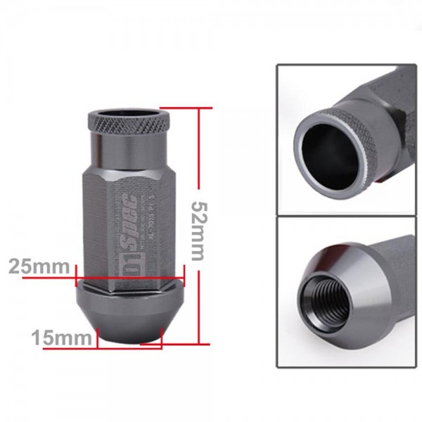 D1 Light Weight Wheel Racing Lug Nuts M12X1.25 / M12X1.5, L:52mm (20PCS/Set) TK-650NUTS-L D1 Light Weight Wheel Racing Lug Nuts M12X1.25 / M12X1.5, L:52mm (20PCS/Set) TK-650NUTS-L
