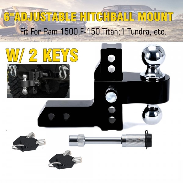 (MOQ:2 SETS) EPMAN Adjustable Trailer Hitch 2" Receiver 6" Drop/Rise Drop Hitch 12500 LBS GTW Ball Mount 2" 2-5/16" Dual Towing Ball Double Locks EPAA12G12