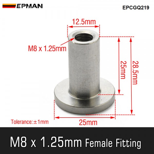 EPMAN M8x1.25mm / M10x1.5mm Female Weld-in Threaded Bush - 25mm Stainless Steel Top Hat Fitting for Off-Road Vehicles