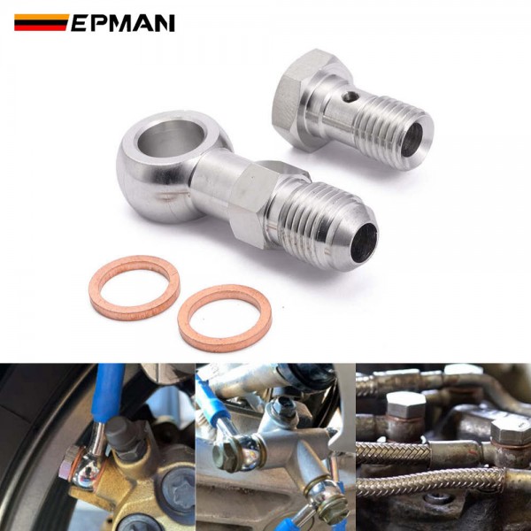 EPMAN Stainless Steel M10 / M11 x 1.0 / M12 / M14 x 1.5 To AN4 Or AN6-6 Banjo Bolts Brake Line Fittings Adapter Thread Single Banjo Bolt Universal EPMAN Stainless Steel M10 / M11 x 1.0 / M12 / M14 x 1.5 To AN4 Or AN6-6 Banjo Bolts Brake Line Fittings Adapter Thread Single Banjo Bolt Universal
