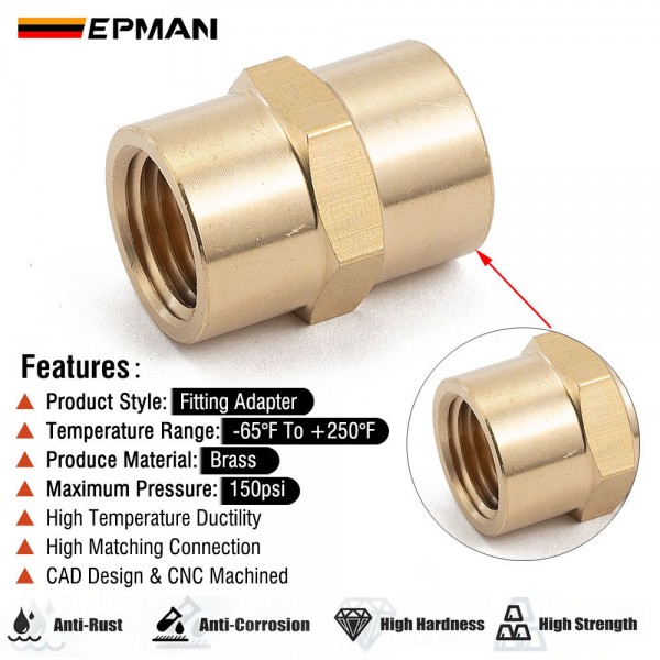 EPMAN Multi-Purpose 1/4" NPT Or 1/8" NPT Thread Female Hex Union Coupling Fitting Connector for Water/Oil/LPG/Natural Gas Piping EPMAN Multi-Purpose 1/4" NPT Or 1/8" NPT Thread Female Hex Union Coupling Fitting Connector for Water/Oil/LPG/Natural Gas Piping