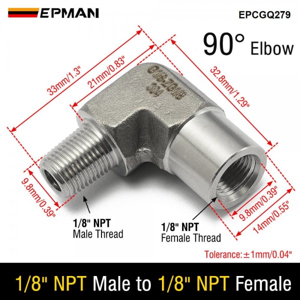 EPMAN Stainless Steel 90 Degree NPT Elbow 1/8 Inch Male to Female Air Oil Fuel Fitting EPCGQ279