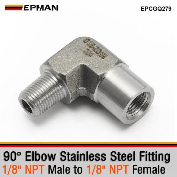 EPMAN Stainless Steel 90 Degree NPT Elbow 1/8 Inch Male to Female Air Oil Fuel Fitting EPCGQ279