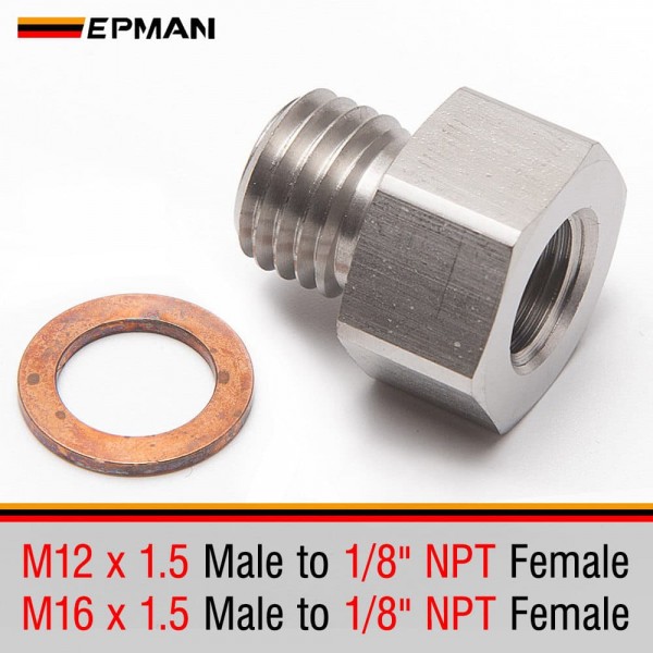 EPMAN M12x1.5 Or M16x1.5 Male to 1/8" NPT Female Gauge Sensor Sender Stainless Steel Reducer Adapter