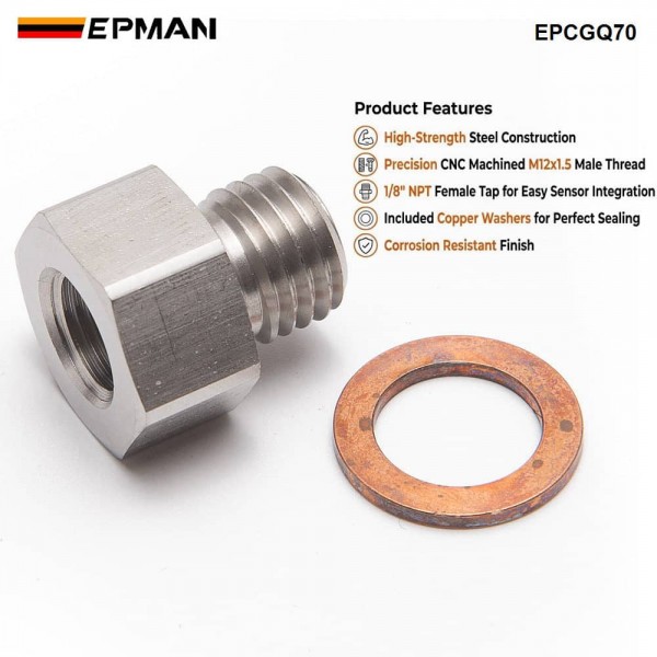 EPMAN M12x1.5 Or M16x1.5 Male to 1/8" NPT Female Gauge Sensor Sender Stainless Steel Reducer Adapter