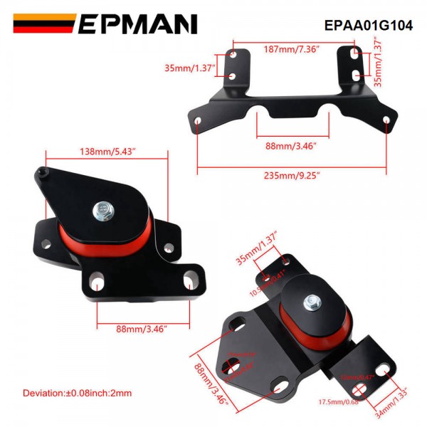 EPMAN Motor Transmission Mount Kit For 15-19 VW GTI GOIf R MK7 2.0T Replacement Engine EPAA01G104 EPMAN Motor Transmission Mount Kit For 15-19 VW GTI GOIf R MK7 2.0T Replacement Engine EPAA01G104