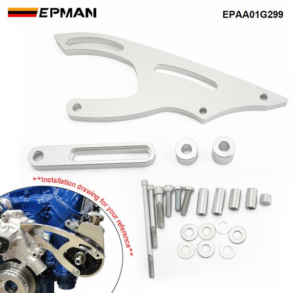 EPMAN Small Block for Ford 289 302 351W Saginaw Power Steering Bracket SBF V-Belt Billet Aluminum EPAA01G299