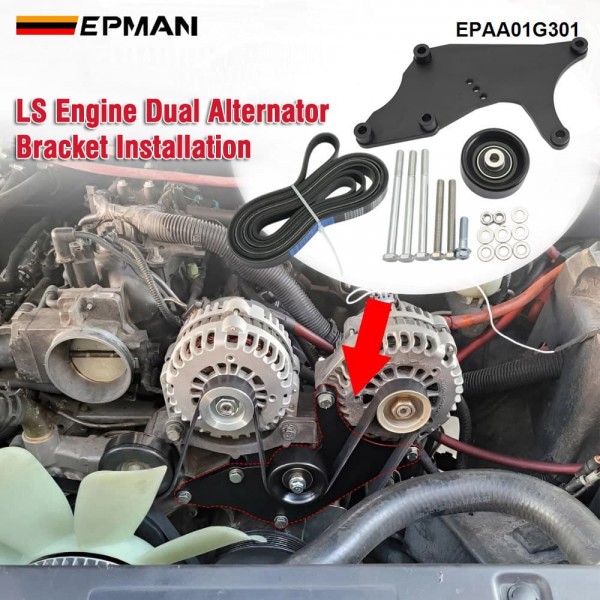 EPMAN Upgraded LS Dual Alternator Bracket Kit for Truck SUV 4.8L 5.3L 6.0L 6.2L Vortec V8 Engine 1999-2013 For Cadillac Escalade, For Hummer H2 EPAA01G301