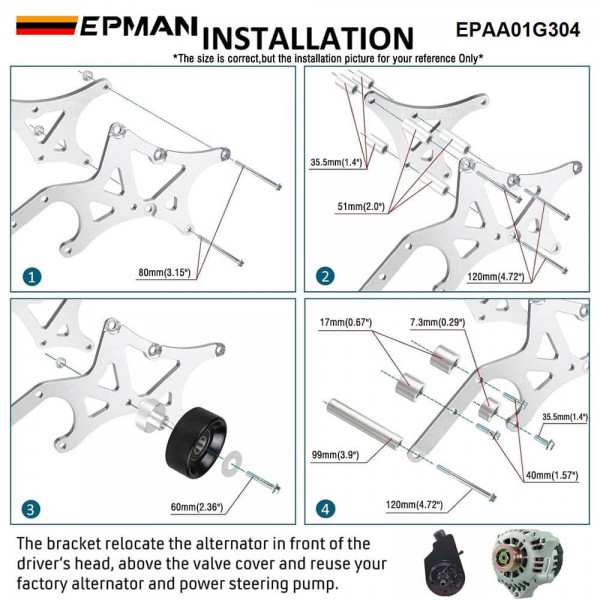 EPMAN LS Truck Alternator & Power Steering Bracket Billet Aluminium For Chevrolet LQ4 LQ9 LY5 4.8L 5.3L 6.0L EPAA01G304