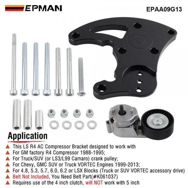 EPMAN LS Swap R4 AC Compressor High Mount Bracket Kit with Belt Tensioner for Chevrolet GMC SUV Truck Vortec Engines LS1 LS2 LS3 LS6 EPAA09G13 EPMAN LS Swap R4 AC Compressor High Mount Bracket Kit with Belt Tensioner for Chevrolet GMC SUV Truck Vortec Engines LS1 LS2 LS3 LS6 EPAA09G13
