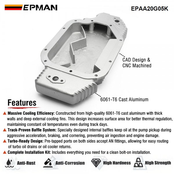 EPMAN Baffled Cast Aluminum Turbo Oil Pan For Nissan 350Z Z33 Infiniti G35 VQ35DE 3.5L VQ35 VQ 03-06 EPAA20G05K
