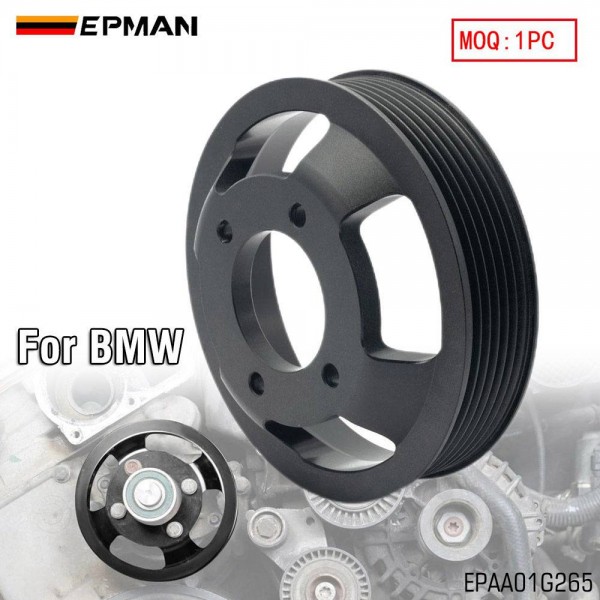 EPMAN Aluminum Water Pump Pulley for BMW M52TU/M54 Engines - CNC 6061-T6 Billet, Anodized Black, Direct Fit for E46/E39/E60/E83/E53/Z3/Z4 - Longer Life Than Plastic EPAA01G265