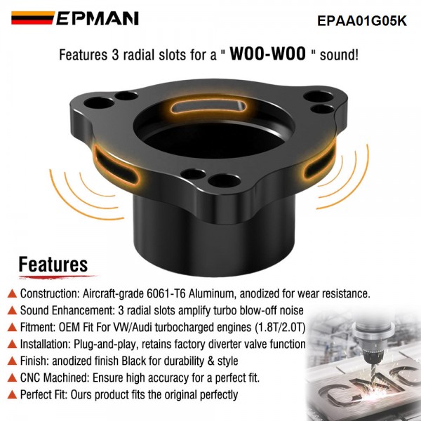 EPMAN Aluminum Blow Off Valve Adapter Spacer BOV For VW Golf GTI Mk7 Mk7.5 For Audi A3/A4/TT Turbo Boost Pressure To Atmosphere EPAA01G05K EPMAN Aluminum Blow Off Valve Adapter Spacer BOV For VW Golf GTI Mk7 Mk7.5 For Audi A3/A4/TT Turbo Boost Pressure To Atmosphere EPAA01G05K