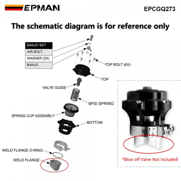 EPMAN Blow off Valve SS304 Flange Weld for EPMAN BOV50 Q QR Series 50mm BOV EPCGQ273