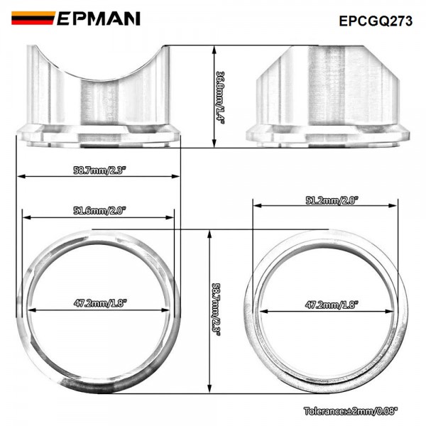 EPMAN Blow off Valve SS304 Flange Weld for EPMAN BOV50 Q QR Series 50mm BOV EPCGQ273