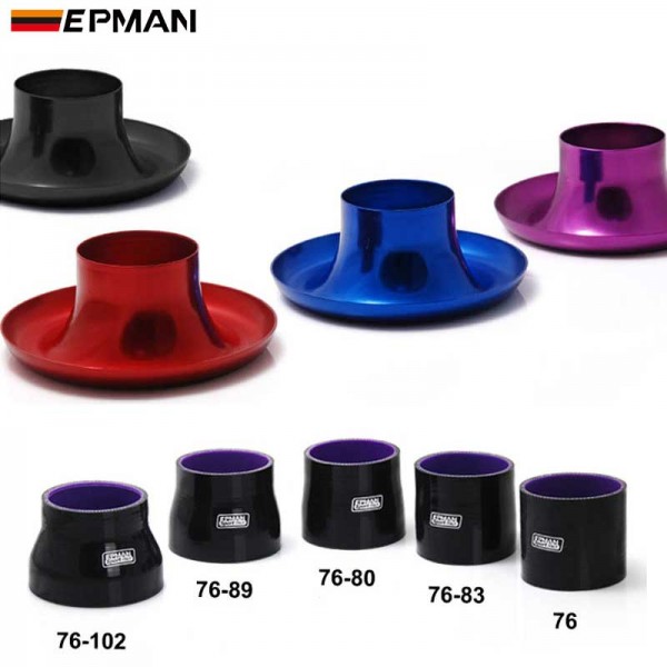 EPMAN 3" Full Aluminum Shor Ram Intake Velocity Flow Stack With Clamps And Slicone Reducer Hose