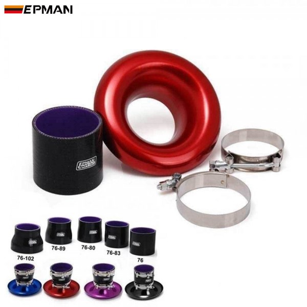 EPMAN 3" Full Aluminum Shor Ram Intake Velocity Flow Stack With Clamps And Slicone Reducer Hose