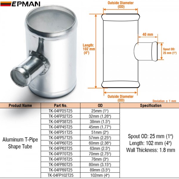 TANSKY Blow Off Valve Adapter Aluminum T-Pipe Shape Tube Spout 25mm Pipe OD 25/ 32/ 38/ 45/ 51/ 57/ 60/ 63/ 70/ 76/ 80/ 89/ 102mm TANSKY Blow Off Valve Adapter Aluminum T-Pipe Shape Tube Spout 25mm Pipe OD 25/ 32/ 38/ 45/ 51/ 57/ 60/ 63/ 70/ 76/ 80/ 89/ 102mm