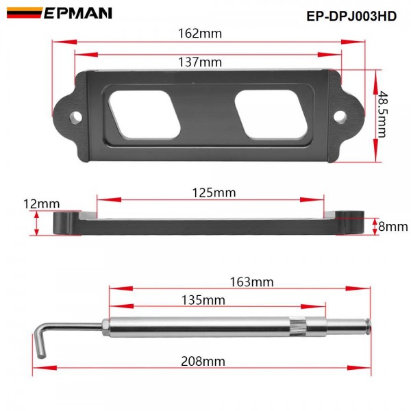 EPMAN Battery Tie Down Kit Hold Down Rod With Stainless Tray Hooks For Honda Civic / CRX S2000 For Acura Integra RSX EP-DPJ003HD