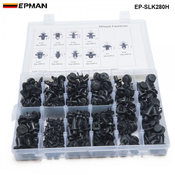 280PCS/Set Mixed Fastener Clip And Tool Car Fender Bumper rivet fixed Clip Fastener For Toyota Honda Lexus Audi Ford EP-SLK280H