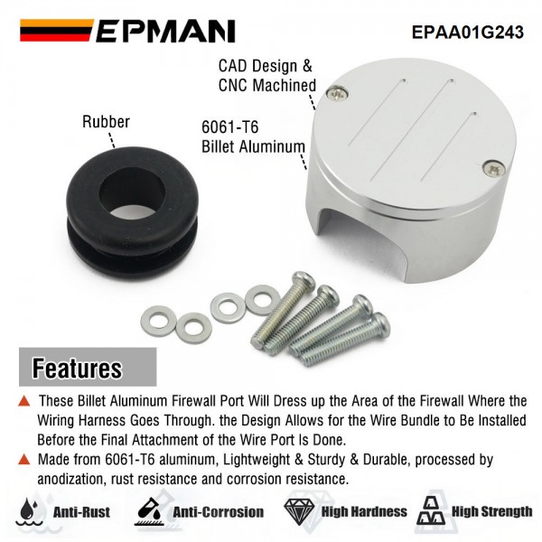 EPMAN Billet Aluminum Housing Wire Port Housing Firewall Port w/ Rubber For Ford Truck 1948-1956 F1 or F100 EPAA01G243 EPMAN Billet Aluminum Housing Wire Port Housing Firewall Port w/ Rubber For Ford Truck 1948-1956 F1 or F100 EPAA01G243