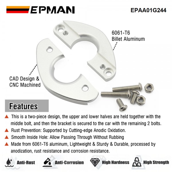 EPMAN 1.25" Universal Aluminum Firewall Pass Through For Wiring Harness- Eliminates Grommet In Fire Wall EPAA01G244