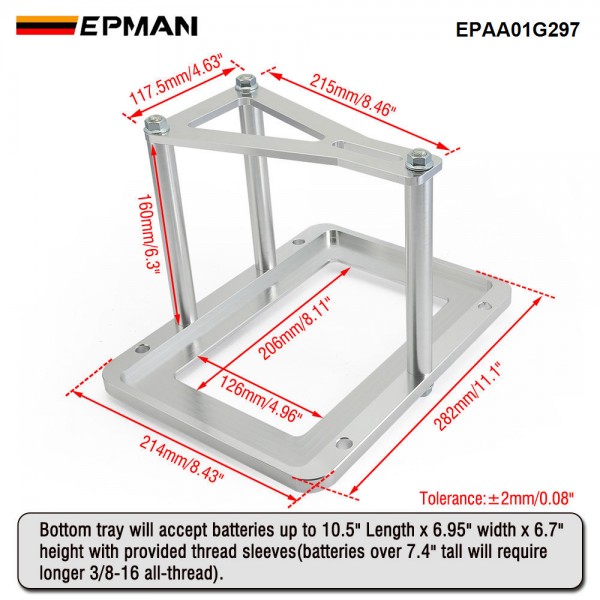 EPMAN Billet Aluminum Battery Hold Down Tray Pallet for Optima 34M D34M 34/78 D34/D78 Battery EPAA01G297 EPMAN Billet Aluminum Battery Hold Down Tray Pallet for Optima 34M D34M 34/78 D34/D78 Battery EPAA01G297