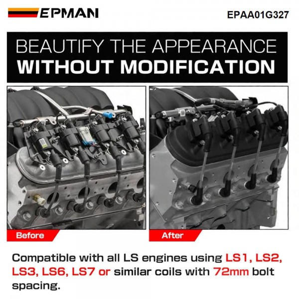 EPMAN Performance Tall Valve Cover Kit for GM LS Engines - Cast Aluminum, Coil-on-Cover Design, LS1 to LS7 Compatible EPAA01G327