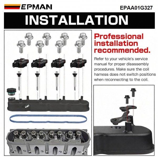 EPMAN Performance Tall Valve Cover Kit for GM LS Engines - Cast Aluminum, Coil-on-Cover Design, LS1 to LS7 Compatible EPAA01G327