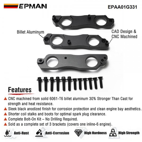 EPMAN Performance Coil Pack Mounting Brackets - CNC Aluminum for Toyota 2JZ 1JZ & R35 GTR EPAA01G331
