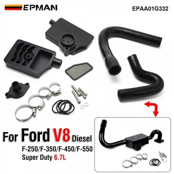 EPMAN Recirculating CCV Oil Separator Kit for Ford F250 F350 F450 Super Duty 6.7L V8 Powerstroke 2011-2025 - Aluminum, Cleanable, OEM Replacement EPAA01G332