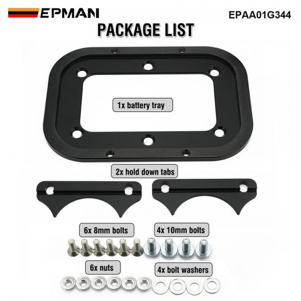 EPMAN CNC Billet Aluminum Battery Tray for Optima Batteries | Direct OEM Plastic Tray Replacement | Group 34 Series Compatible | Corrosion Resistant for Off-Road UTV Marine EPAA01G344