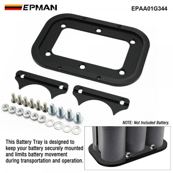 EPMAN CNC Billet Aluminum Battery Tray for Optima Batteries | Direct OEM Plastic Tray Replacement | Group 34 Series Compatible | Corrosion Resistant for Off-Road UTV Marine EPAA01G344