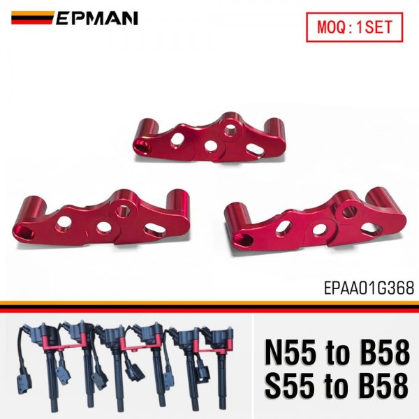 EPMAN 3PCS Red Billet Aluminum Ignition Coil Adapter Bracket Kit For BMW N55 S55 To B58 Coils Conversion EPAA01G368