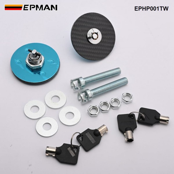 (BLACK Carbon Fiber )Flush Mount Hood Lock w/ Key Variable Mount EPHP001TW